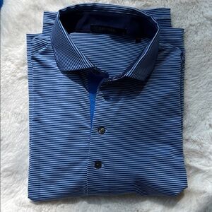 Mens Greyson Navy Striped Golf Polo Shirt, Small